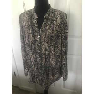212 Collection Women Snakeskin  Ruffled Long Sleeves Blouse,XL
